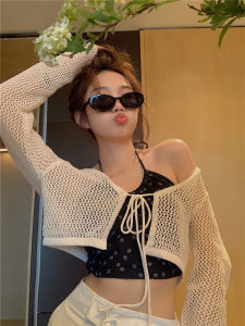 Hollow Long-sleeved Knitted Cardigan Women Korean Style Sunshade Crop Top