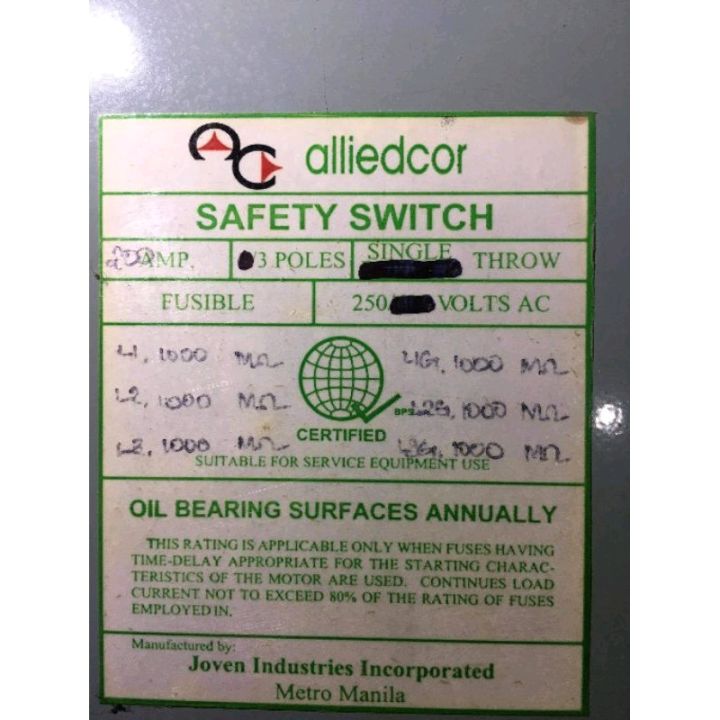 alliedcor fuse box/safety switch 200amps, 3 pole, single throw ＆double