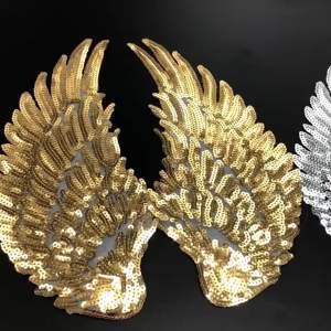 1 Pair/14*31CM Large GoldSilverBlack Angel Wings Badge Applique Iron On Patch Embroidery Clothes Stickers DIY Sewing Patches