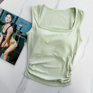 Womens Sports Tank Top Running Vest Fixed Strap Square Collar Fitness Pilates Yoga Clothes Summer Breathable Quick Dry Anti Glare