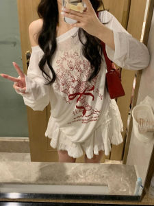 เสื้อยืดแขนกุดลายการ์ตูนสไตล์เกาหลีสำหรับผู้หญิง ฤดูใบไม้ผลิและฤดูร้อน แขนยาว ปกป้องจากแสงแดด ทรงหลวม ดีไซน์ผูกเชือก ใส่สบาย