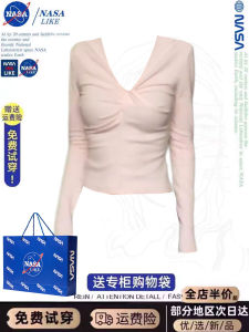 Nasa Pure Desire Pink คอวี เสื้อยืดแขนยาว Knot ผู้หญิง Early ฤดูใบไม้ร่วง พรางหุ่น หลากหลาย มีสไตล์ อินเทรนด์ ผ้าฝ้าย Blend เสื้อท่อนบน