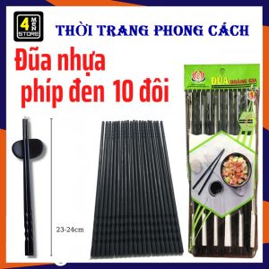 Vỉ 10 đôi Đũa nhựa Đen kháng khuẩn xoắn 2 đầu chống trượt Sang Trọng Chất Lượng Cao  chịu được nhiệt độ cao lên đến 260 độ C và rất dễ rửa sạch không bị mốc không bị mòn theo thời gian