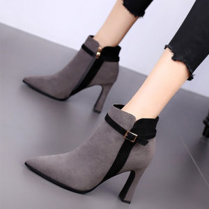 ผู้หญิง รองเท้าบูทสั้นส้นสูง ฤดูใบไม้ผลิ ฤดูใบไม้ร่วง ฤดูหนาว Faux หนัง ยืดได้ ด้านข้าง ซิป Martin Boots สไตล์อังกฤษ หนัง รองเท้า