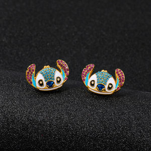 1pair Disney Lilo & Stitch Earrings Rhinestones Stitch Ear Studs for Girl Fashion Ear Accessories Gifts