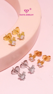 Yaxiya Anting Tusuk Wanita Solitaire Perhiasan Lapis Emas 18K 023