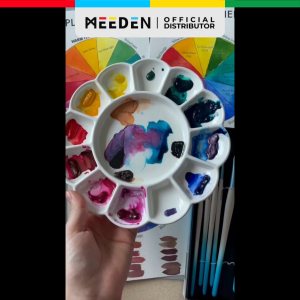 MEEDEN 12-Well Ceramic Paint Artist Palette – Handheld Porcelain Full Color Wheel 7.9 Inch Mixing Tray
