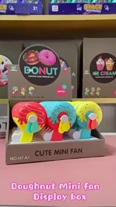 Cute Donut Hand Press Fan Non-electric Mini Manual Cooling Fan Toy Summer Gift for Outdoor Party
