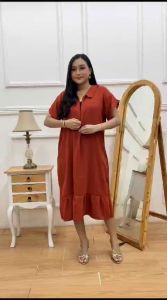 Midi Dress daster korea style Home dress crinkle airflow Busui frendly