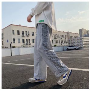 Ins super fire กางเกงฤดูใบไม้ร่วงและฤดูหนาวหญิงดูบางป่ากางเกงขากว้างหลวมผ้าม่านความรู้สึกเอวสูงตรงกางเกงลําลอง