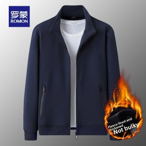 ROMON | Lormen Mens Zipper Hoodie Cardigan Spring Autumn New Style Casual Sporty Stand Collar Long Sleeve Antibacterial Middle-Aged And Elderly Fashion