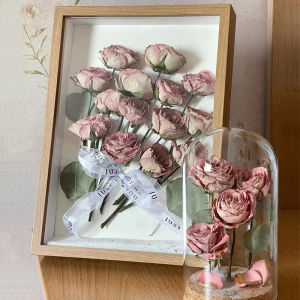 PYRA Wooden Shadow Box Frame with Light for Dried Flower 4/6R A4 Size with Stand Wall Hang Depth 3cm Preserve FLowers Frame