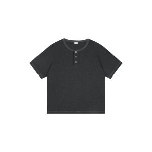 Cotton Loose White Leisure Short Sleeve Henley Collar Mens T-Shirt
