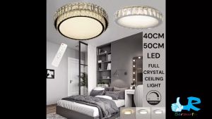LAMPU PLAFON LED CRYSTAL BULAT BESAR 50CM 3 SUSUN 40CM 1 SUSUN KACA PASIR 3 WARNA FREE REMOT CEILING LIGHT LUXURY MEWAH FULL CRYSTAL KACA