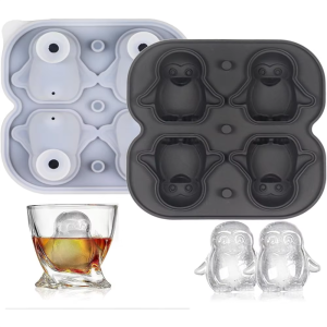 Ice Cube TraySilicone Ice Cube Tray with LidPenguin Ice Cube Trays for Whiskey Cocktails Gin Beer Juice DIY Ice Cube Mold