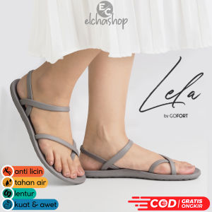 GOFORT LELA GREY Sandal Teplek Wanita Kekinian Viral Cewek Ootd Selebgram Karet Empuk Flatshoes Elegan Mewah