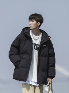 Mens Winter Thickened Warm Hooded down Jacket Outdoor Casual Style Polyester Fabric Windproof 3D Design Youth Popular Bread Coat