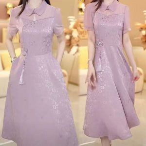 Internet Celebrity Short Sleeve Foreign Flavour Cheongsam Dresses Women New Design Plus Size Showing Slim Temperament Lady A-line Dress Fit and Thin Elegant dress