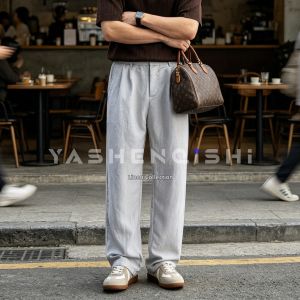 YASHENQISHI | Linen Rayon Blend Wide Leg Trousers