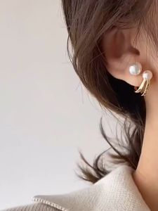 Korean Fashion Pearl Stud Earrings & Stainless Steel Hypoallergenic Ear Cuffs: Stylish Starter Jewelry for Women & Girls