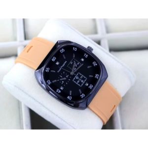 Jam Tangan Fashion Wanita/Pria Kotak Tali Karet Chronograph Analog