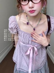 loveheynew | Áo Blouse Chấm Bi Phong Cách Pháp Quai Spaghetti Tay Loe Dáng Rộng Chiffon Mùa Hè