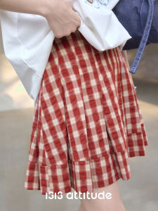 Váy Ngắn Xếp Ly Kẻ Caro Màu Đỏ Cổ Điển Váy Ngắn Xếp Ly Cotton Váy Chữ a Cạp Cao Dáng Rộng Mùa Hè 2025 Amy Wine House