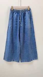 กางเกงผ้าฝ้าย กางเกงขายาว ทรงขากว้าง ไซส์ใหญ่ ฝ้าย 100 % สีม่อฮ่อม Stone Wash มีกระเป๋า 2ข้าง ผ้านุ่ม