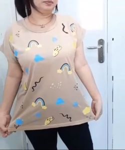 DARA GROSIR KAOS WANITA UKURAN XXL JUMBO  LENGAN PENDEK MOTIF TERBARU FULL PRINT BAHAN ADEM UKURAN BIG SIZE KAOS OBLONG HARIAN WANITA BAJU CEWEK WARNA KUNING TOSCA COKSU UNGU