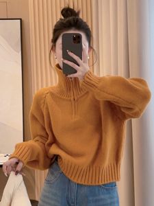 2024 Early Autumn New Arrival Korean Style Fancy Super Nice Half-Open Collar Zipper Knitwear Womens Top Turtleneck Sweater Women