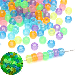100Pcs 9mm Acrylic Colorful Luminous Barrel Beads Charms Glow In The Dark Big Hole Beads for Jewelry Making DIY Bracelet Necklace Earrings Accessories