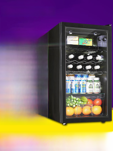 AUX Ice Bar ตู้เย็นขนาดเล็กประตูเดียว โปร่งแสง สํานักงานตู้เก็บความเย็นชาไวน์แดงเครื่องใช้ในบ้านในครัว