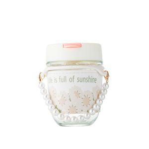 Gelas Minum Botol Kaca Dengan Desain Aesthetic Bertali Mutiara Tumbler Korea