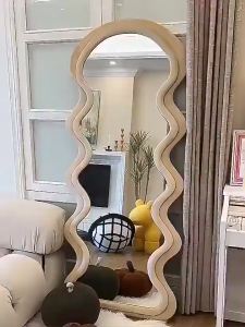 Full Body Mirror Whole Body Mirror Tempered glass mirror Wave Mirror with Stand Floor Mirror