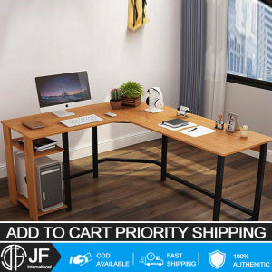 JF computer desk industrial wood and metal sturdy corner table with shelf suitable for home