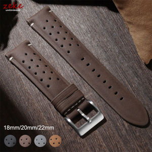 Breathable Porous Matte Leather Watch Band Quick Release 18mm 20mm 22mm Vintage Racing Leather Watch Straps for Seiko Wristband