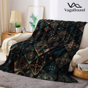 moroccan tile teal brown Flannel Blanket Warm Soft Halloween Christmas Decorative Couch Warm Cozy All-Season Gift