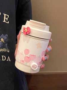 Cốc Nước Cách Nhiệt Bằng Thép Không Gỉ 316 Hình Tulip Tay Cầm Cầm Tay Phong Cách Hàn Quốc Cốc Đựng Cà Phê Di Động Cho Phụ Nữ