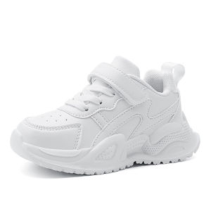 White Childrens Leather Casual Shoes For Boy Girls Outdoor Running Sneakers Breathable Mesh Kids School Walking Sport Non Slip