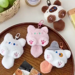 Cute Soft Stuffed Cat Keyring Bag Ornaments Kawaii Cat Plush Doll Keyring Plush Kitten Doll Pendant Backpack Keychains Decorative Accessories for Students Girls Festival Gifts