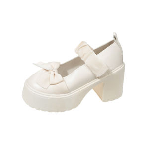 IELGY Bow Mary Jane High Heels Female 2024 Sweet 8cm Hottie Block Heel Thick Sole