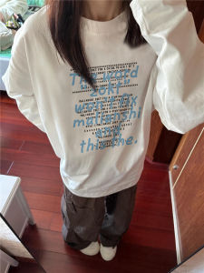 100% Pure Cotton American Retro Long Sleeve T-Shirt Womens New Design Sensation Chic Top Letter Print Casual Comfortable Spring