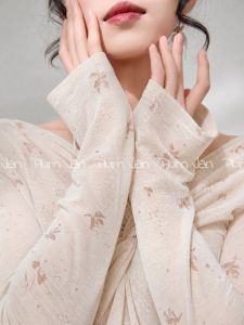 Pleated Slim Fit Long Sleeve Print Thin Casual Blouse