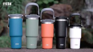 TYESO VACUUM INSULATED TUMBLER THERMAL COFFEE CUP LARGE TRAVEL MUG WITH with Handle and Bpa Free Lid PC STRAW