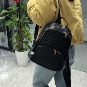 Everyday Spacious Diamond Stitch Backpack Multi Storage Layers Wear-resistant Mini Rucksack for Outdoor Daily Errands