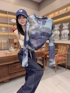 Sun Protection Mesh Long Sleeve T-Shirt Womens Loose Slim Fit Thin Cover up round Neck Top Korean Style Creative Print Summer 2025