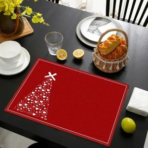 VIKAMA 4/6/8/10PCS Christmas Placemats Red Christmas Tree Snowflake Design Holiday Dining Party Decor Home Decor