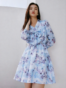 Vero Moda | Printed Waisted Bow Short Dress 3/4 Sleeve
