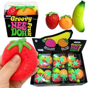 Schylling Nee Doh Groovy Fruit Squishy Toy TPR Banana Orange Strawberry Slow Rising Anxiety Relief Relaxing Accessory for Adult