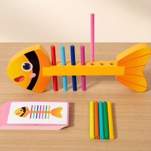 Color Sorting Matching Fishbone Sticks Toy – Wooden Educational Color Recognition Game Fine Motor Skills & Hand-Eye Coordination Training Gifts for Boys & Girls